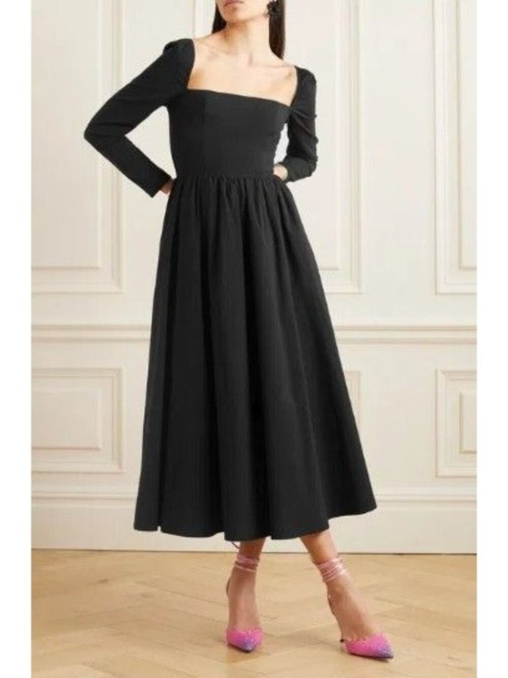 Reformation Elly Square Neck Midi Dress in Black Size 4